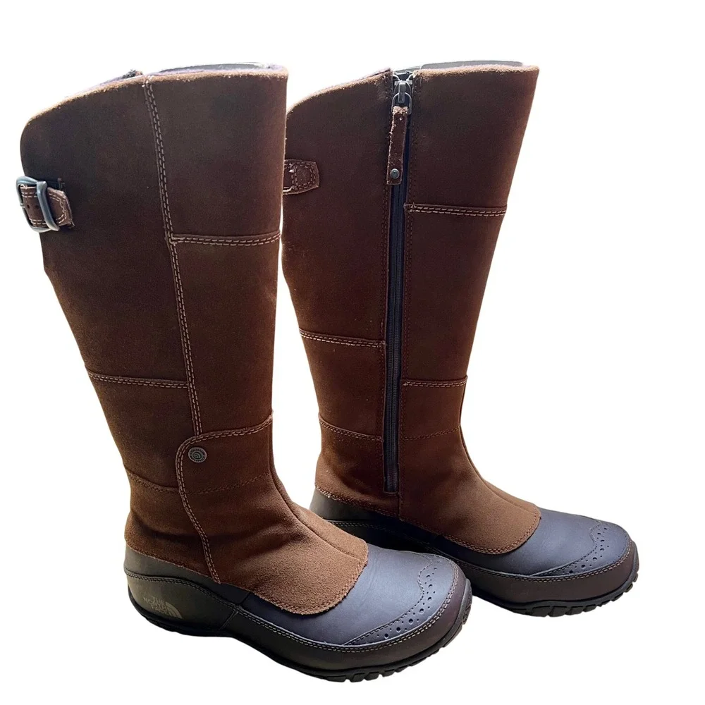 The North Face Anna Purna Brown Suede Primaloft Insulated Tall Winter Boots 7.5